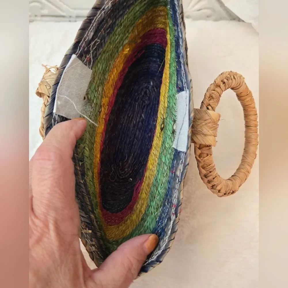 Mini Straw Bag in a Multicolor Woven Design with Round Handles Cute, Boho Style